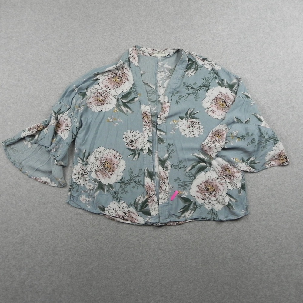 Loveriche‎ Kimono Cardigan Womens 1X Boho Ruffle Sleeve Jacket Open Front Floral